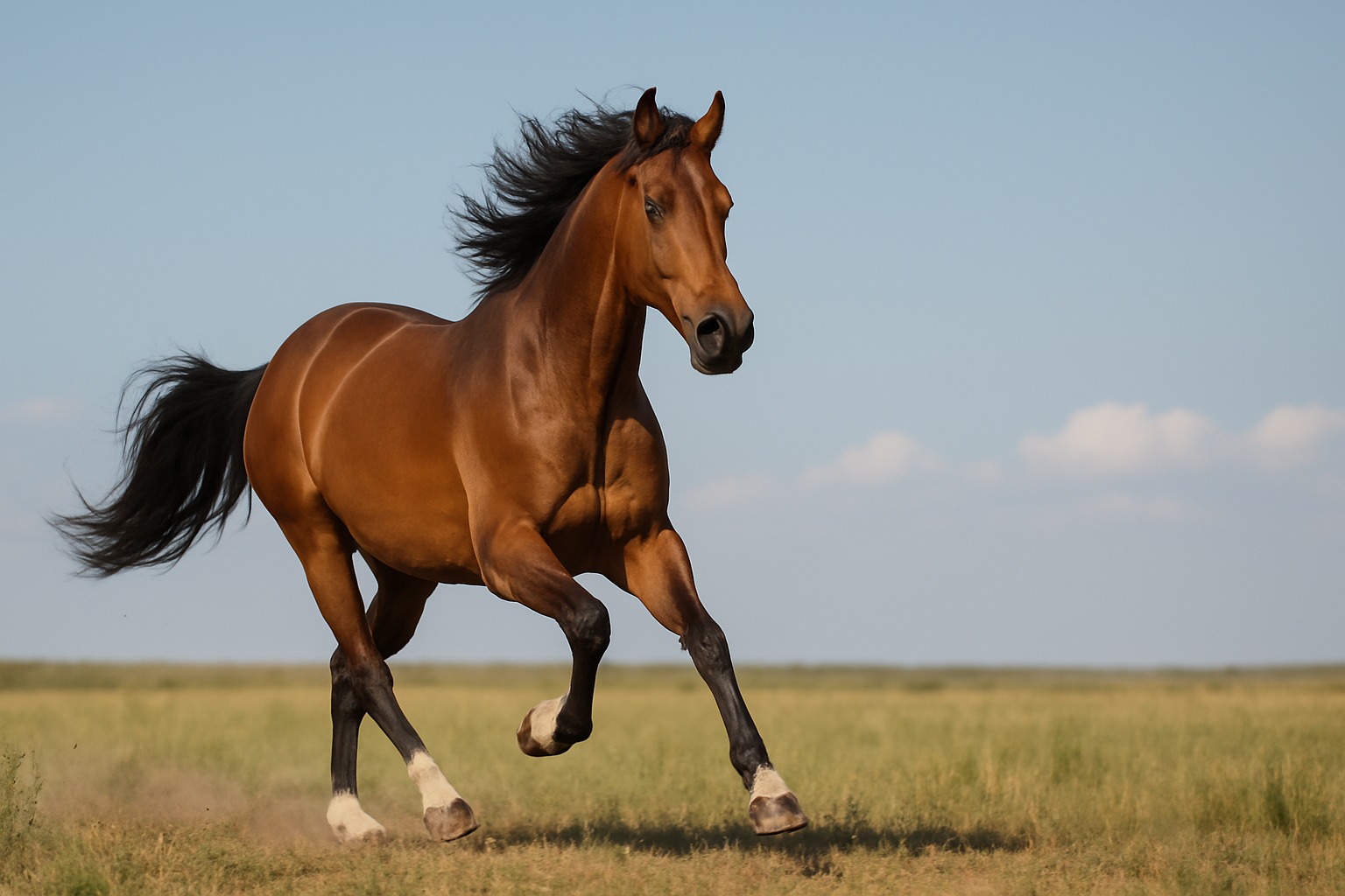 Cavallo in corsa in una prateria