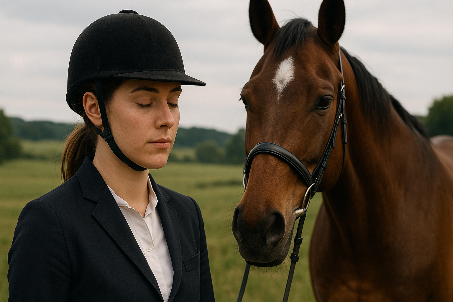 Una fantina in fase di concentrazione accanto ad un cavallo